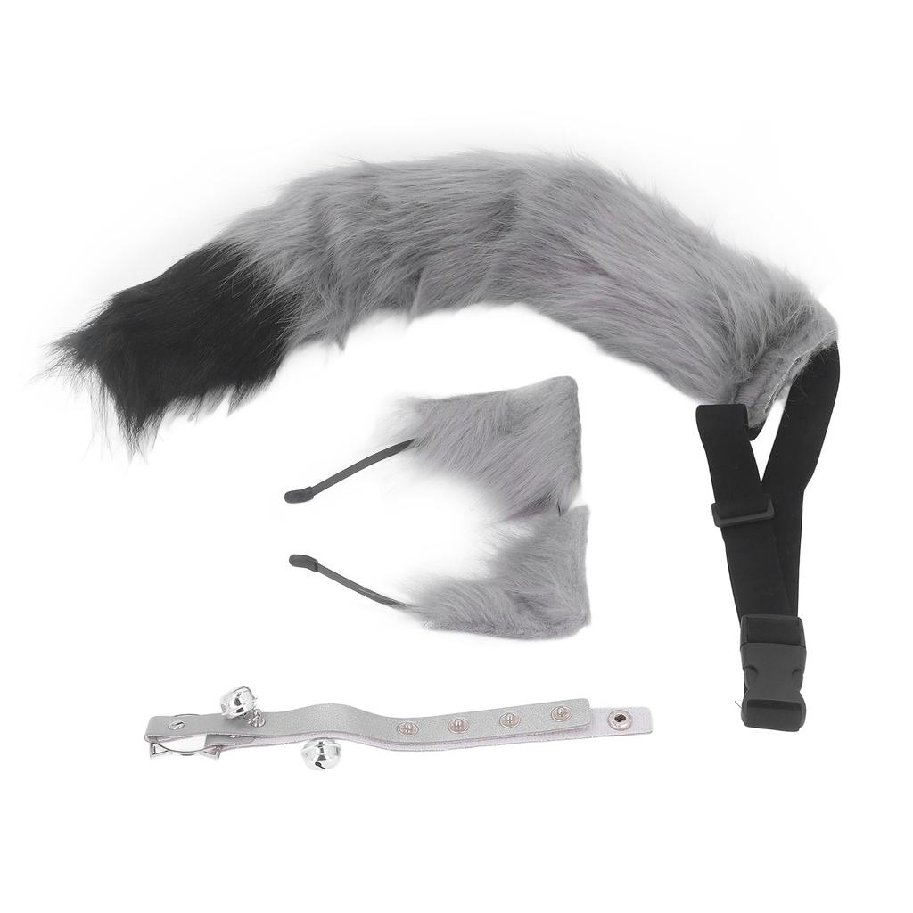 Cat Ears and Wolf Animal Tail Cosplay Costume Faux   Hair Clip Headdress Halloween Leather Neck Chocker Set Animal Cosplay Party Costume