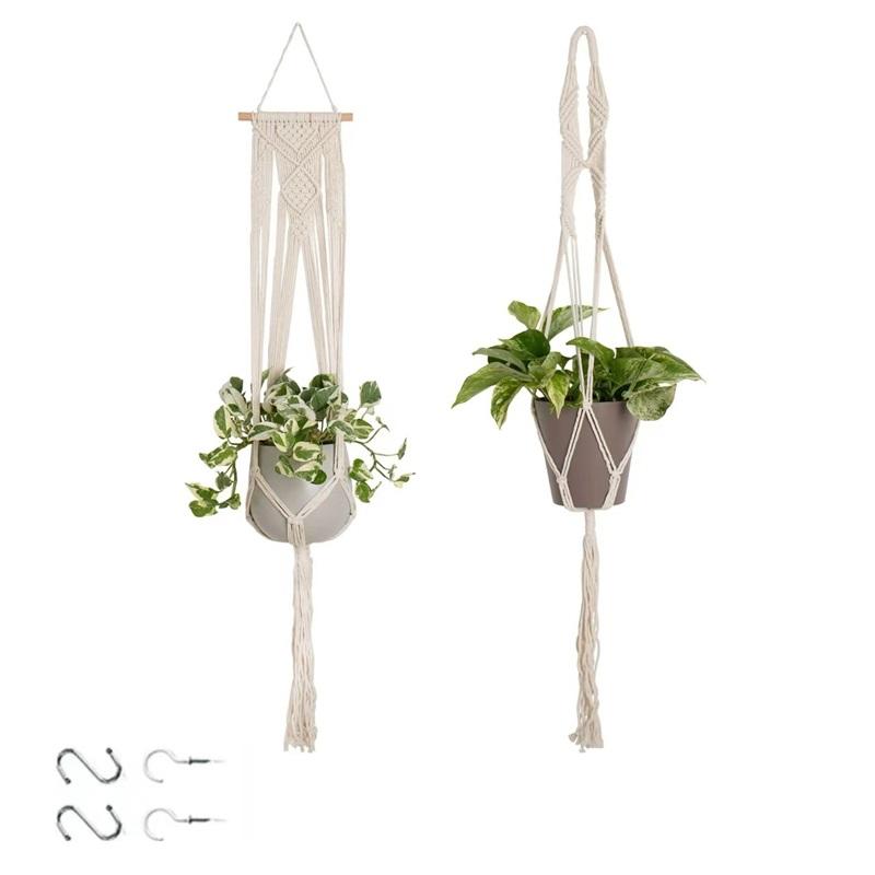 Handmade Flower Pot Net Pocket Garden Hanging Plant Cotton Linen Basket Sustainable Netting For Indoor Outdoor Decor
