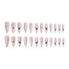 Pink White Long Fake Nails with Line Print Durable & Never Splitting Comfort Fake Nails for Working Dating or Partying