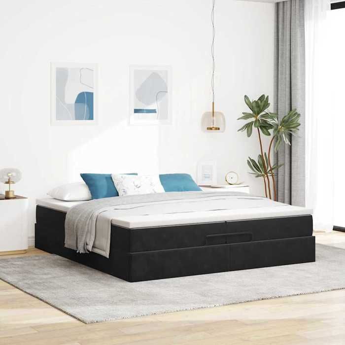 VidaXL Cadre de lit ottoman avec matelas noir 200x200cm velours, cadre de lit avec rangement, cadre de lit avec rangement 3311209