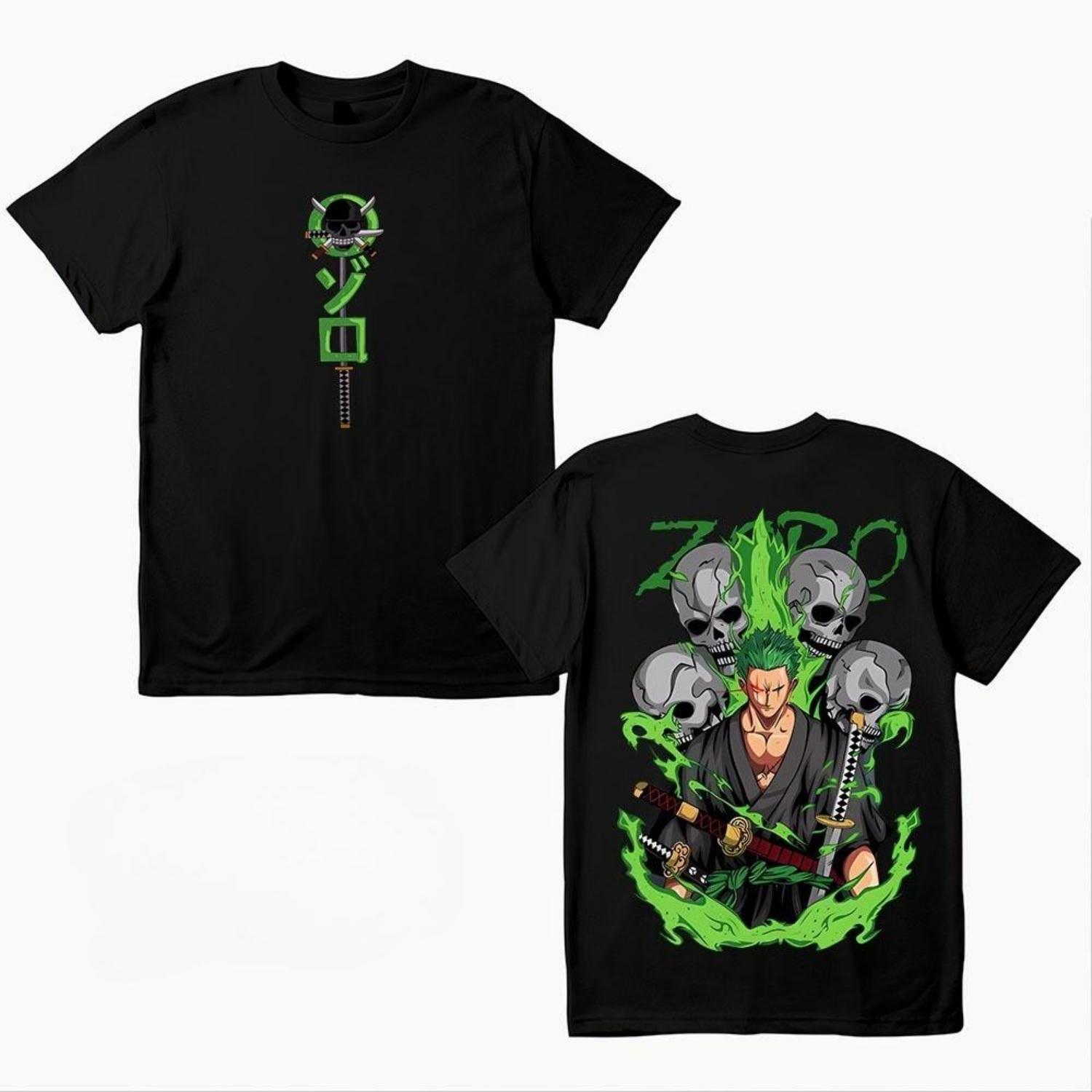 

One Piece Zoro Anime2026 Summer New Mens Tshirt 100cotton Large Pattern Unisex Loose Harajuku Short Sleeves Quality Shirt S чёрный