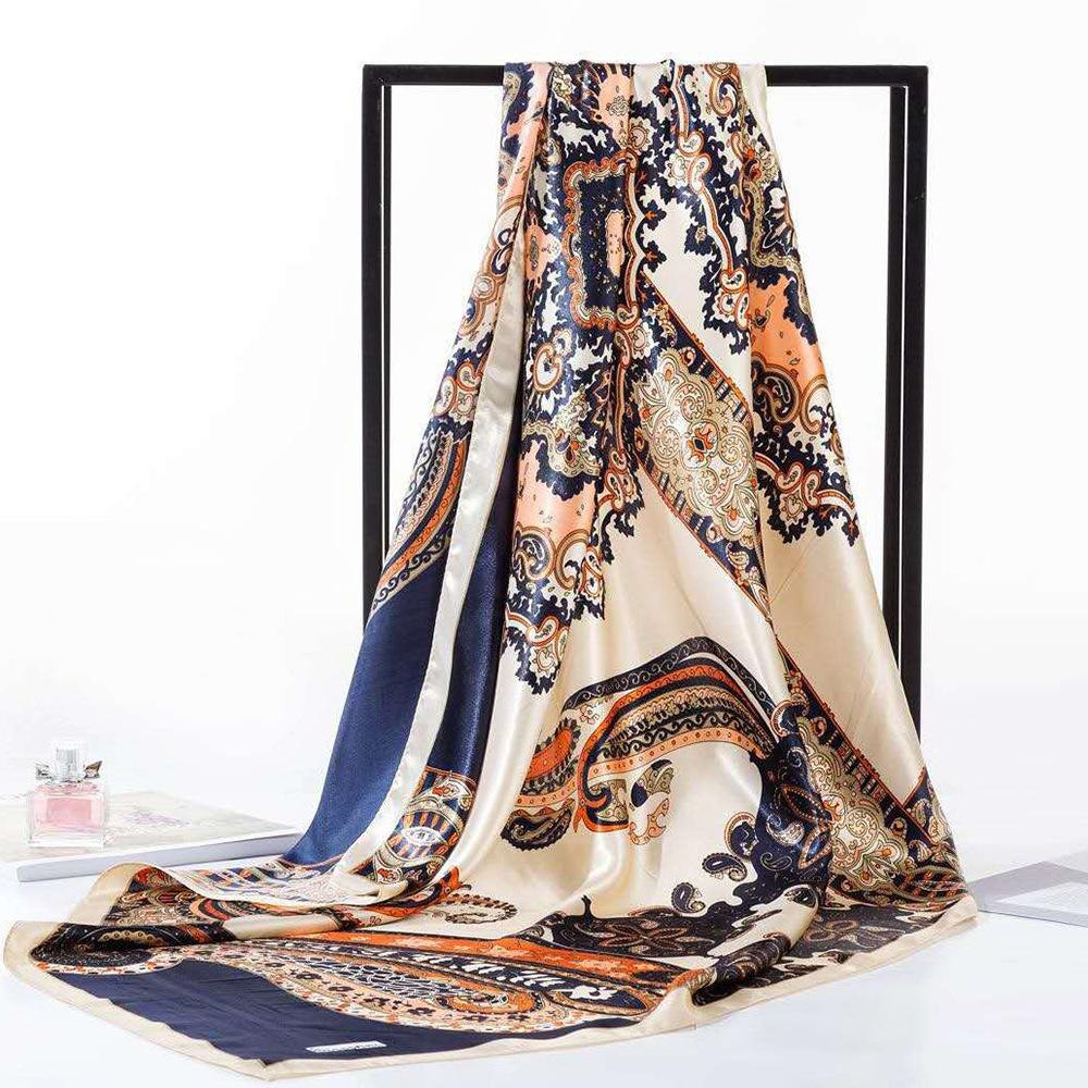 

Высококачественные роскошные шелковые шарфы, повязка на голову, шарфы, шейный шарф для женщин, шелковый шарф с цепочкой, женская декоративная шаль 90*90cm