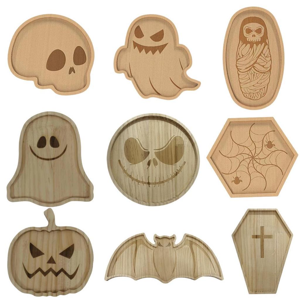 Halloween Wooden Tray: Creative Party Fruit Bowl & Dinner Plate for Festive Decor