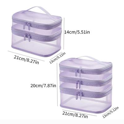 Portable Transparent Mesh Travel Cosmetic Bag Large Capacity Storage Makeup Organizer Bag 2/3 Layer Toiletry Bag Gym Swimming