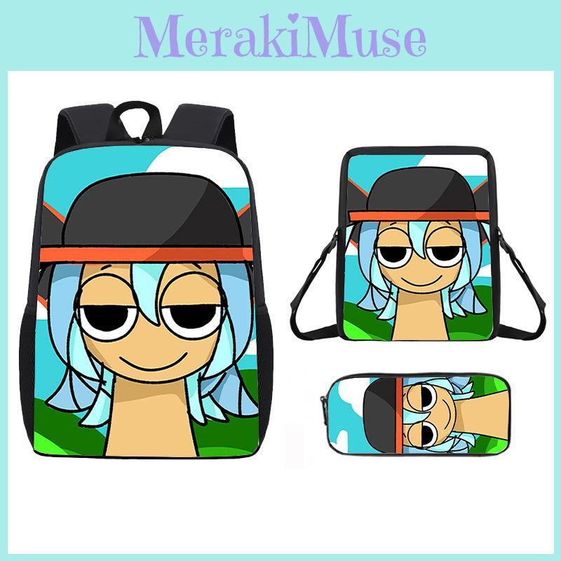 Incredibox Sprunki Pattern Backpack Shoulder Bag Pencil Case Three Set Piece