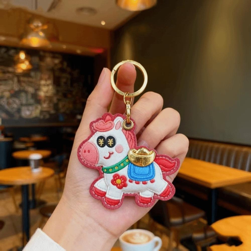 Leather Horse Keychain Cartoon Chinese New Year Gift Kawaii Horse Pendant  Birthday Gift