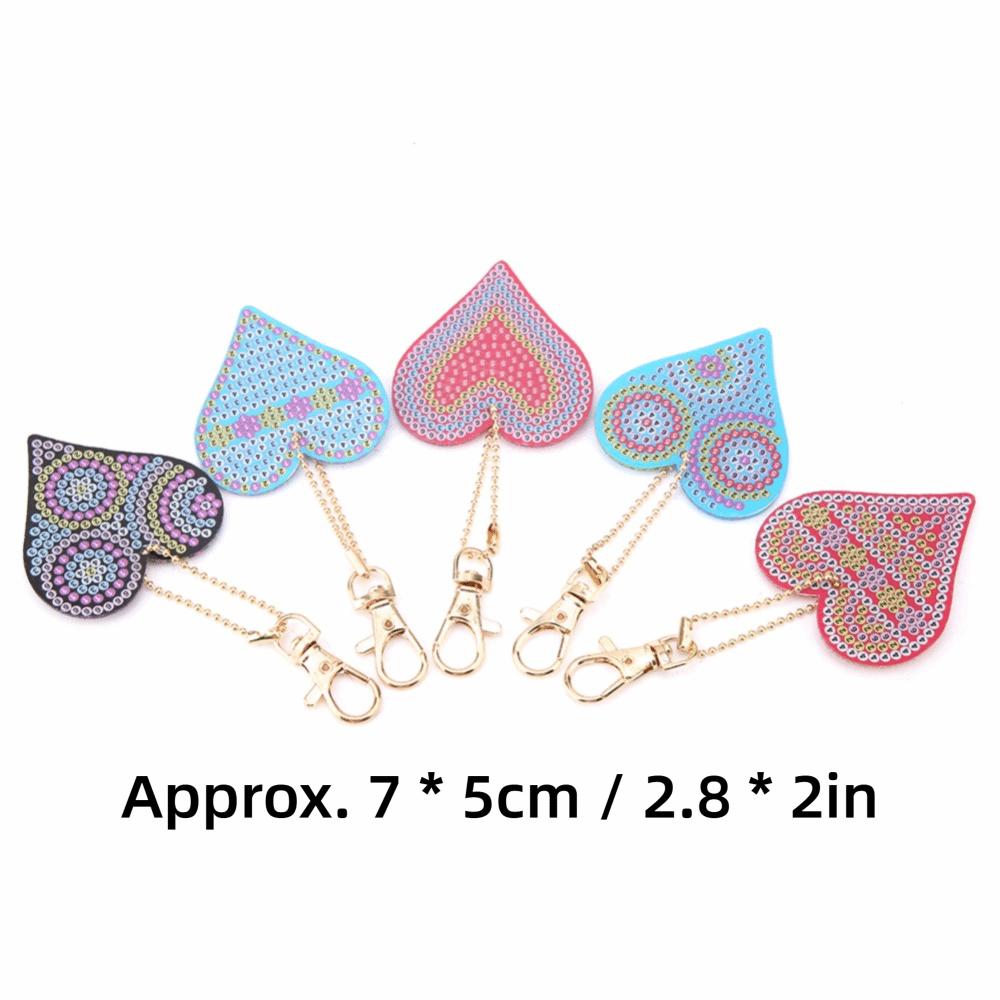 19PCS Full Drill Heart Shaped Key Chain Heart Diamond Art Key Chain Resin Sequins Painting Women