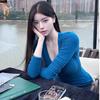 Korean Style Slimming Spicy Girl T-shirt - Autumn Long Sleeve Solid Color Top for Women 2025