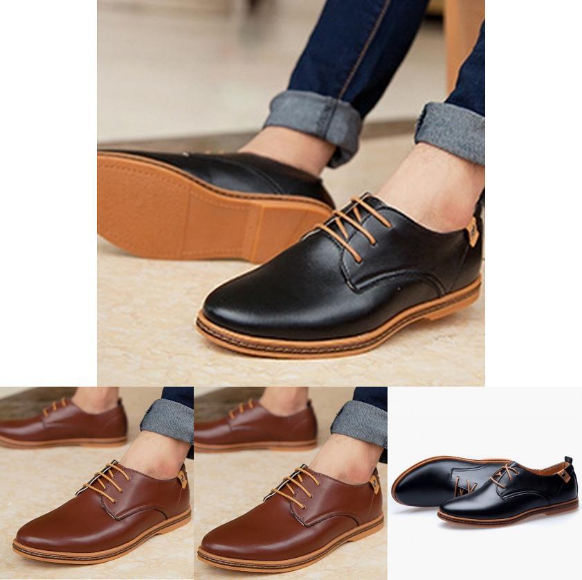 Premium Fashion Casual Pu Leather Men Business Shoes In Brown Black Blue Sizes 6-13