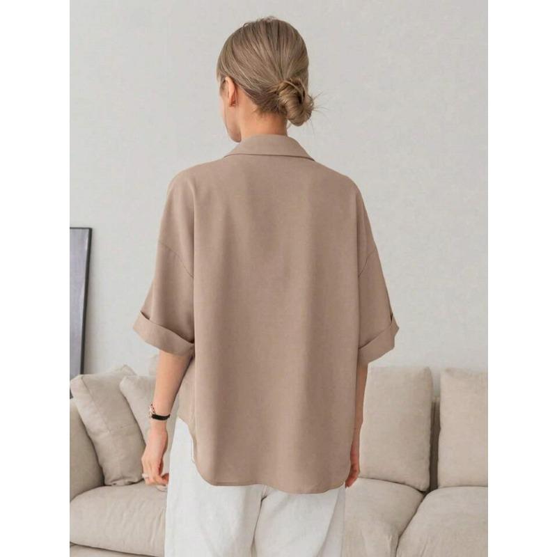 YYFS Women's Fashion Casual Summer Spring Solid Color Print 1/2 Sleeves POLO Neck Blouses & Shirts