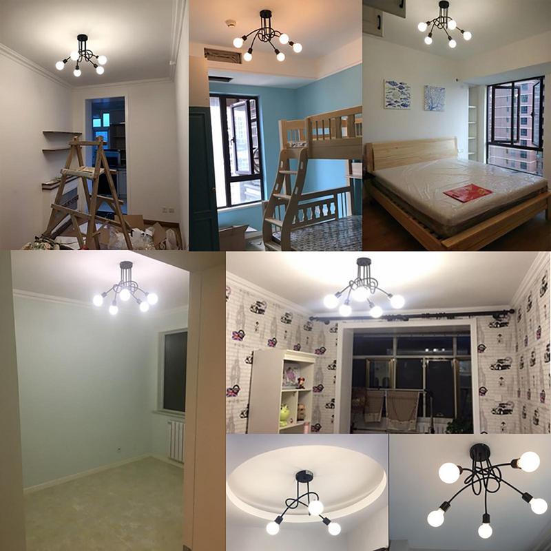 5 Light Sputnik Chandelier Modern Farmhouse Lighting Semi Flush Mount Ceiling Lamp Retro Iron Pendant Light For Bedroom Kitchen