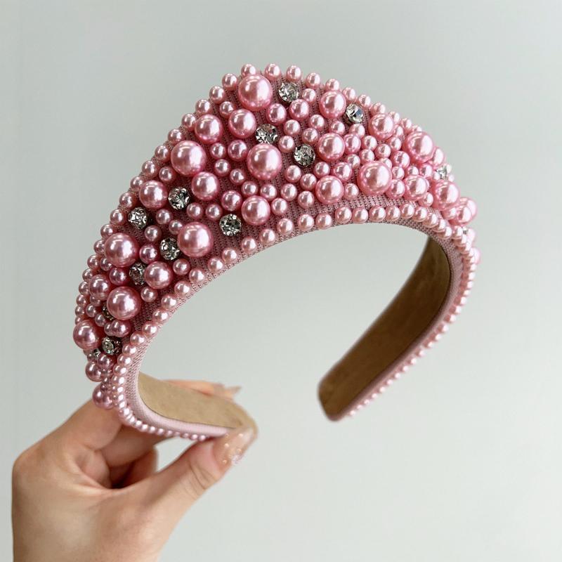 1Pcs Crystal Hairbands Luxurious Pearl Headbands Vintage Beaded Sponge Hair Hoop Handmade Anti-Slip Rhinestone Tiara Bridal