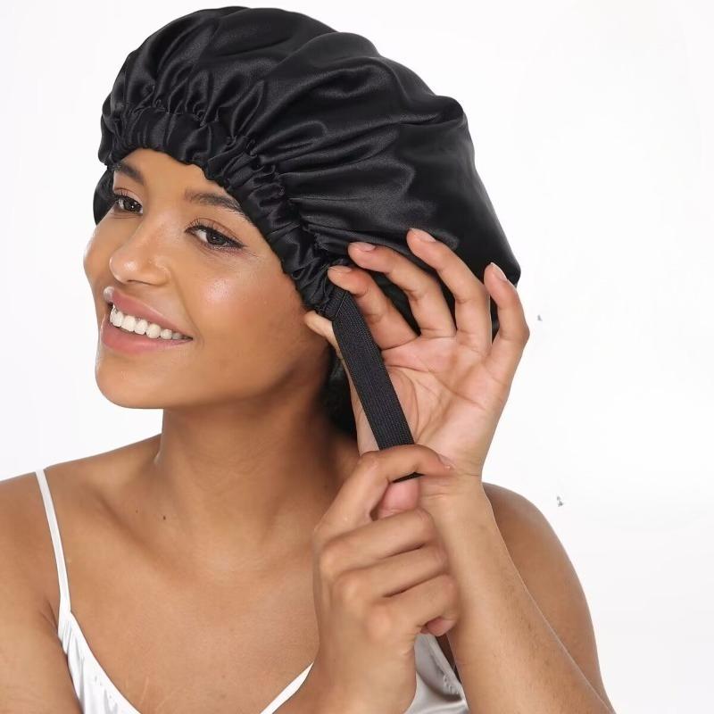 Satin Hat for Sleeping with Invisible Adjustable Buckle Double Layer Ding Soft Comfortable Hair Care Shower Bonnet De Douche