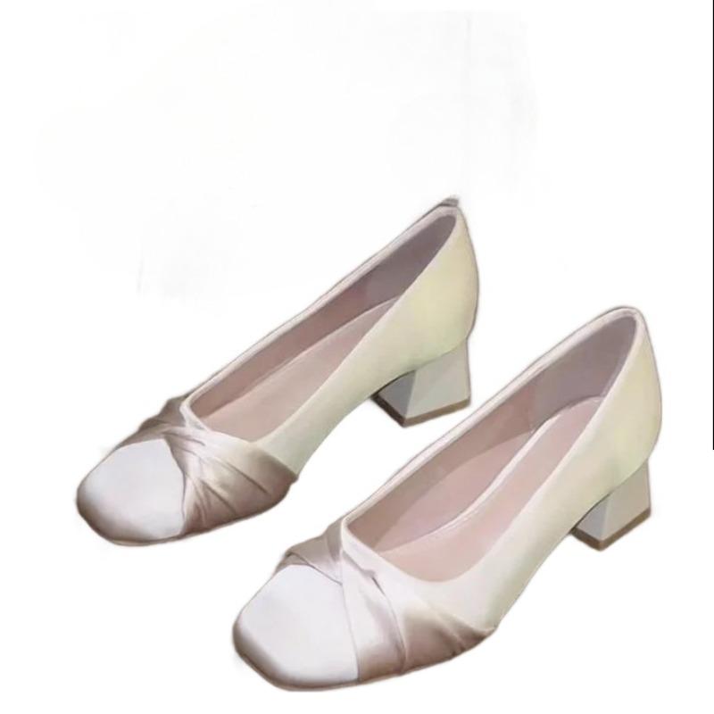 Fashion Mid Heels Women Pleated Shoes Elegant Cozy New Sandals Designer Classical Shallow Pumps 2025 Dress Brand Shoes Party Sandalias