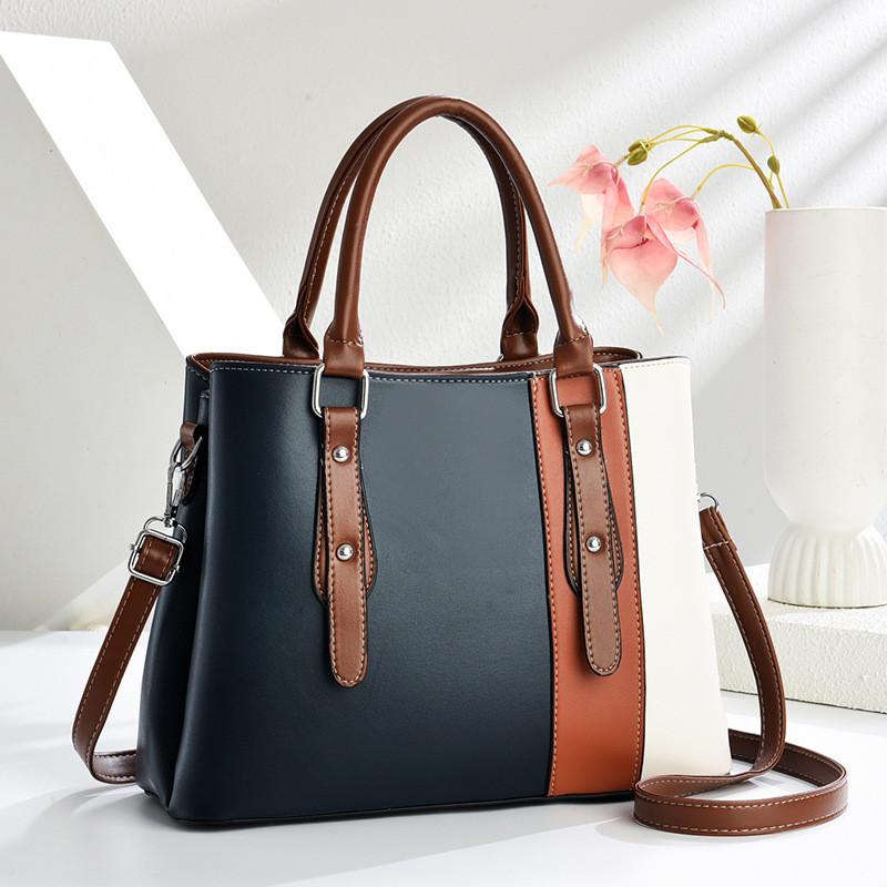Pu Material Womens Handbag With Color Splicing Design For Daily Use