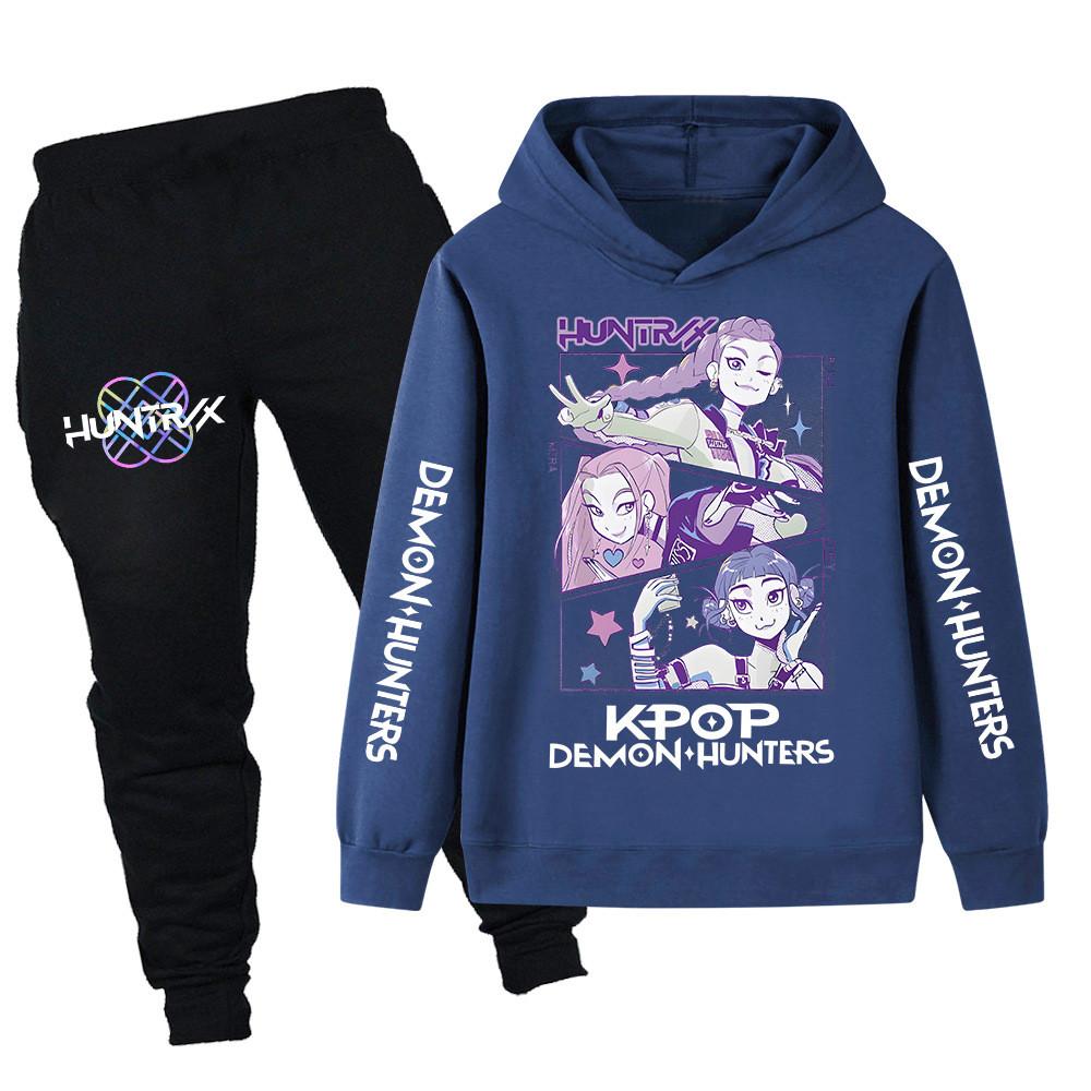 PB1198XX Kids Boys Girls Kpop Mira Zoey Rumi Huntrix Print Long Sleeves Hoodie Pants Trousers Clothes Sets