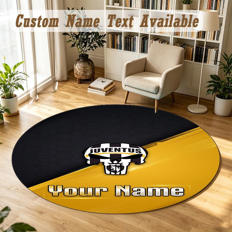 Round Rug Custom NameJuventus FC Pattern Non Slip Carpet Home Floor Decor