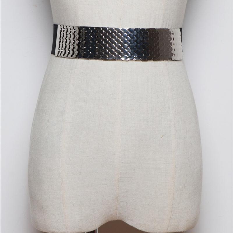 Fashion Waist Seal Wide Belt Practical Metal Fish Scale Fashion Decorative Dress Hot Sell All The Coat Elastic Belt