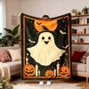 Gothic Ghost Flannel Blanket Cute Witch Hat Pumpkin Bat Halloween Fleece Blanket Soft Warm Cozy Throw Blankets For Gift
