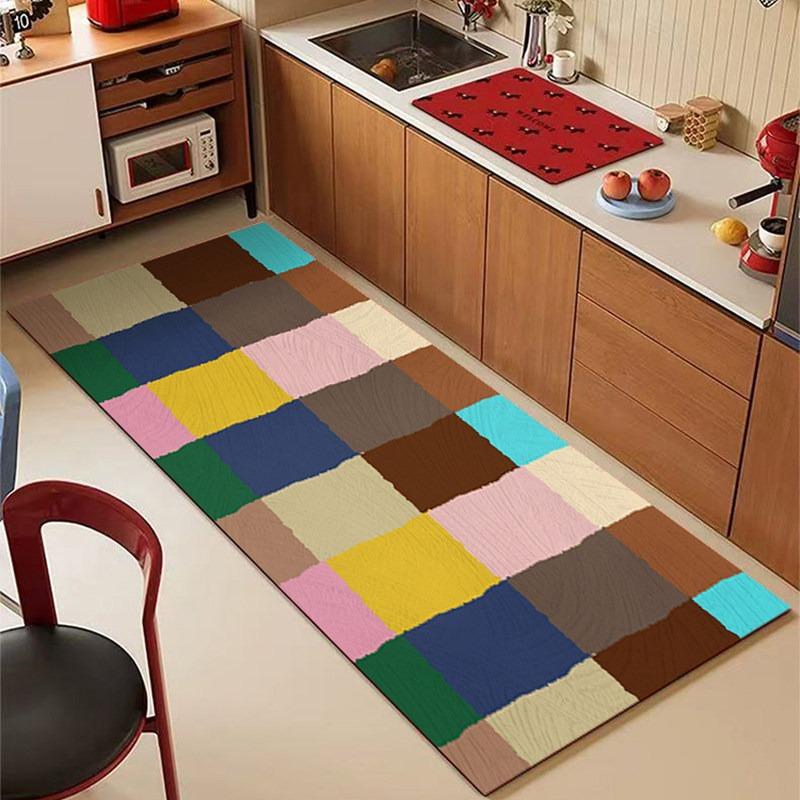 Carpet for Kitchen Floor Mat PVC Waterproof Oil-Proof Non-Slip Leather Rug Geometric Pattern Rugs Long Size Home Decor Carpets
