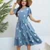 HNXC Damesmode Zomer Lente Korte Mouw V-Hals Hoge Taille Casual Jurken