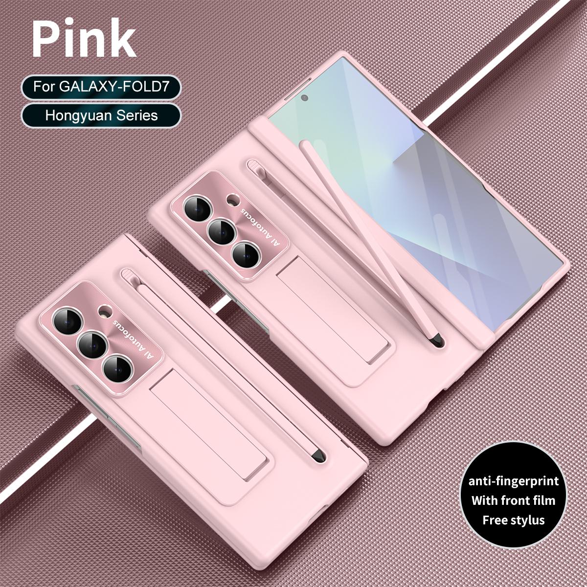 

Модный чехол-подставка для телефона Samsung Galaxy Z Fold 7 5G Fold6, защитная пленка для передней панели, жесткий чехол из ПК, шарнир с держателем для S Pen, задняя крышка Galaxy Z Fold6 розовый