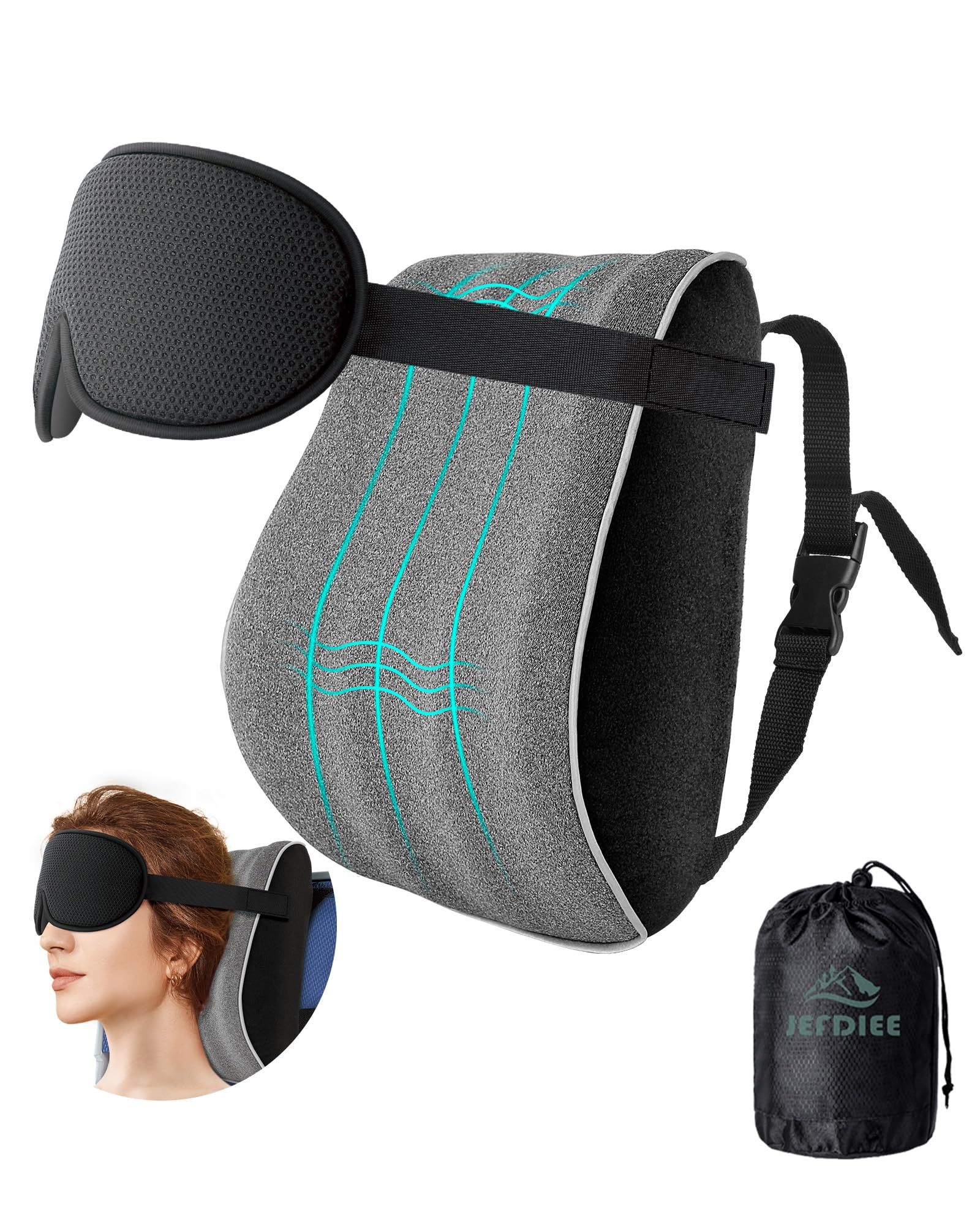 

JeffDiee Airplane Travel Pillow, Neck Pad, Travel Pillow, Car Headrest, Sleeping Pillow, Blackout, Adjustable, Eye Mask Included, for Long-Haul Flight