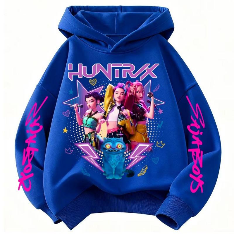 Demone Hunter Girl's Pink Hooded Streetwear Autumn Cute Anime Kids Pullover Kids Y2K Kawaii Long Sleeved T-shirt Woen's Casual Clothes