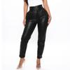 Fashion Women's Color Faux Leather Button High-waisted Tights Trousers Pencil Pants