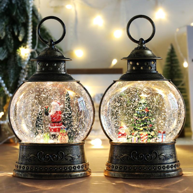 Christmas Decorative Music Box With LED Light Crystal Ball Santa Tree Figurine Home Tabletop Holiday Display