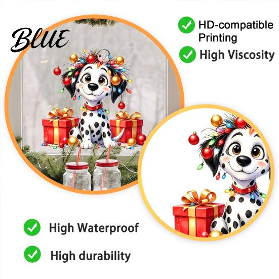 DIY Christmas Window Ornaments Spotted Puppy/Penguin Static Sticker Cute Watercolor Animal Glass Stickers with Colorful Lights & Gift Boxes Puppy or