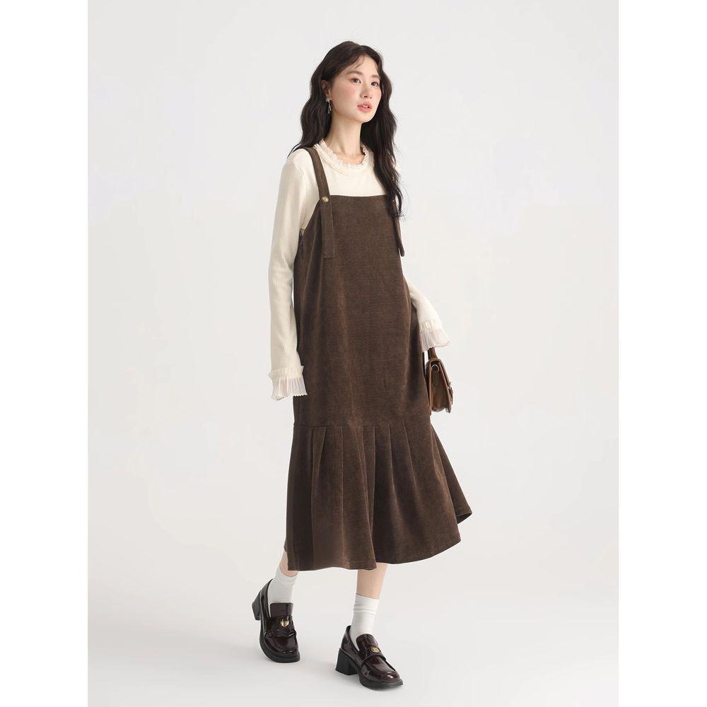 

Женский французский вельветовый комбинезон-платье «рыбий хвост» - Осень/Зима, утягивающий живот, на подтяжках S Below 100 lbs