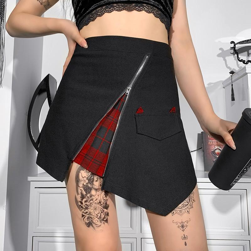 Women Gothic Punk Black Skirt Harajuku High Waist Zipper Mini Skirts Streetwear