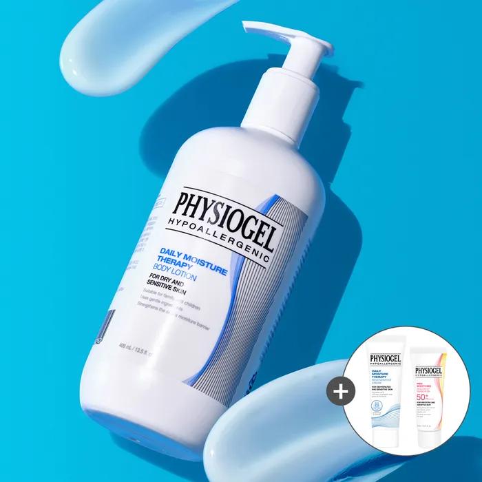 

Physiogel_DMT Лосьон для тела 400 мл + DMT Регенерирующий крем 10 мл + Красный успокаивающий AI Glow Up солнцезащитный крем 5 мл