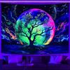 Faxdong Blacklight Moon Tapestry, UV Reactive Tree Lake Colorful Starry Night Galaxy Space Clouds Wall Tapestry for Bedroom Decor 36×48 Inch