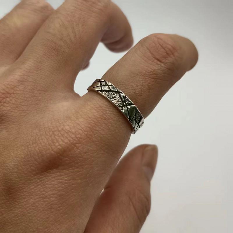 Adjustable Sterling Geometric Rhombus Ring Set Couples Vintage Retro Unisex Handmade Jewelry