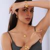 Trendy Gold Plated Floral Necklace Bracelet Ring Earrings Set Bridal Gift for Women Girls Wedding Party Anniversary Jewelry