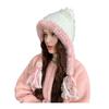 Women Hat Bear Ear Design Thickened Plush Ear Protection Hat Skiing Camping Travel Autumn Winter Headwear