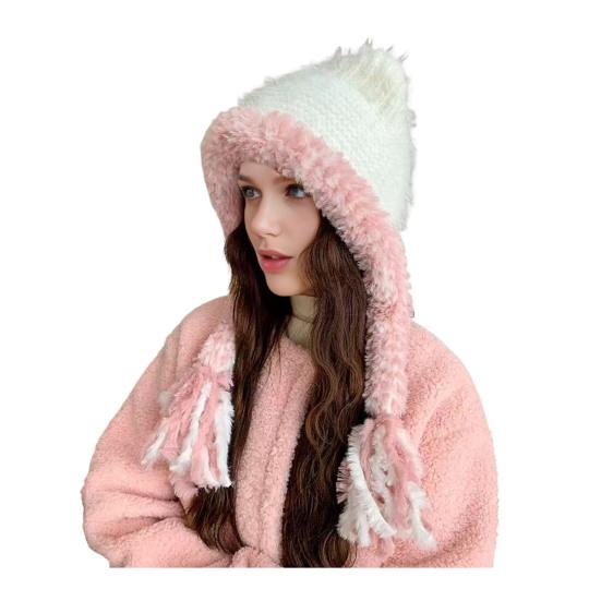 Women Hat Bear Ear Design Thickened Plush Ear Protection Hat Skiing Camping Travel Autumn Winter Headwear