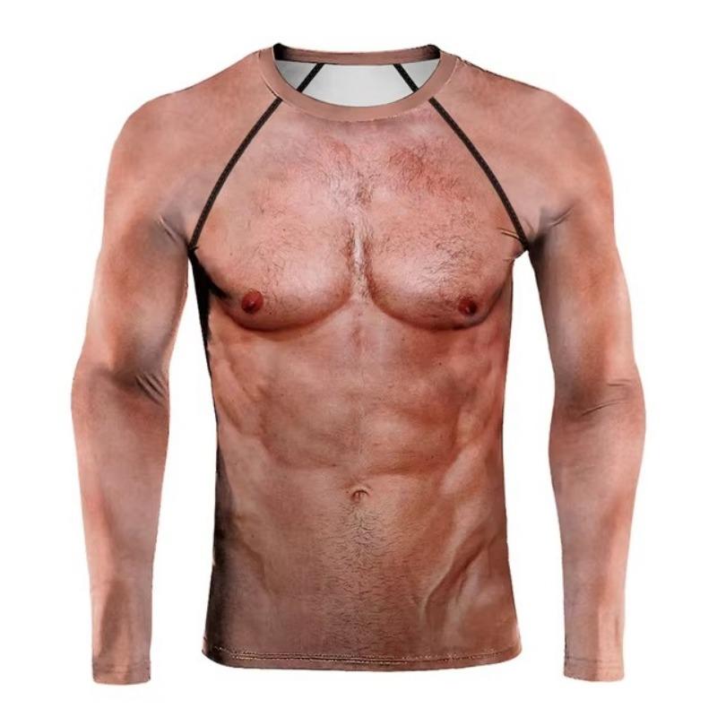 Muscle Tattoo Mens Compression T-shirts Long Sleeve Wolf Dragon Sportswear Rashguard Fitness Gym Tops Tees Streetwear