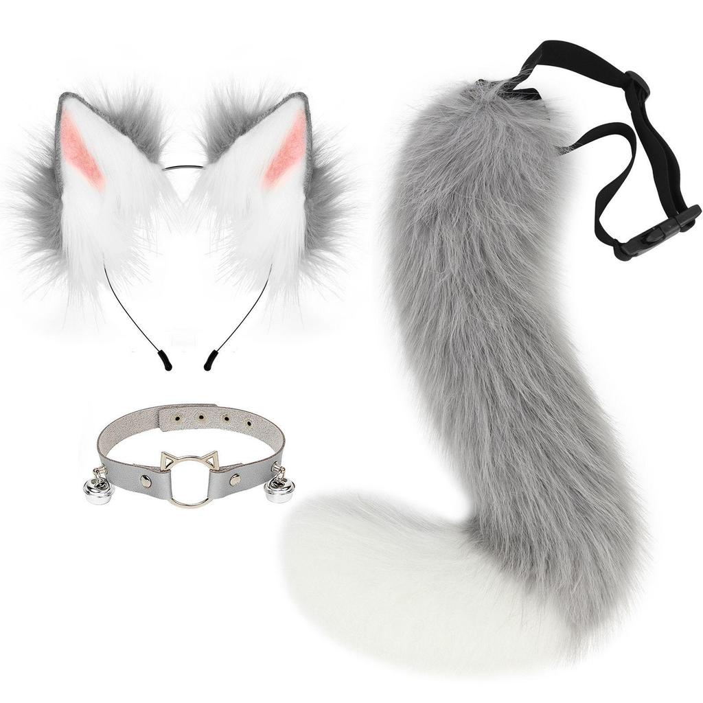 Plush Cat Ears Headband Cat Tail Accessories Collar Cute Cat Girl Animal Ears Hair Accessories Animal Tail Collar Accessories Set