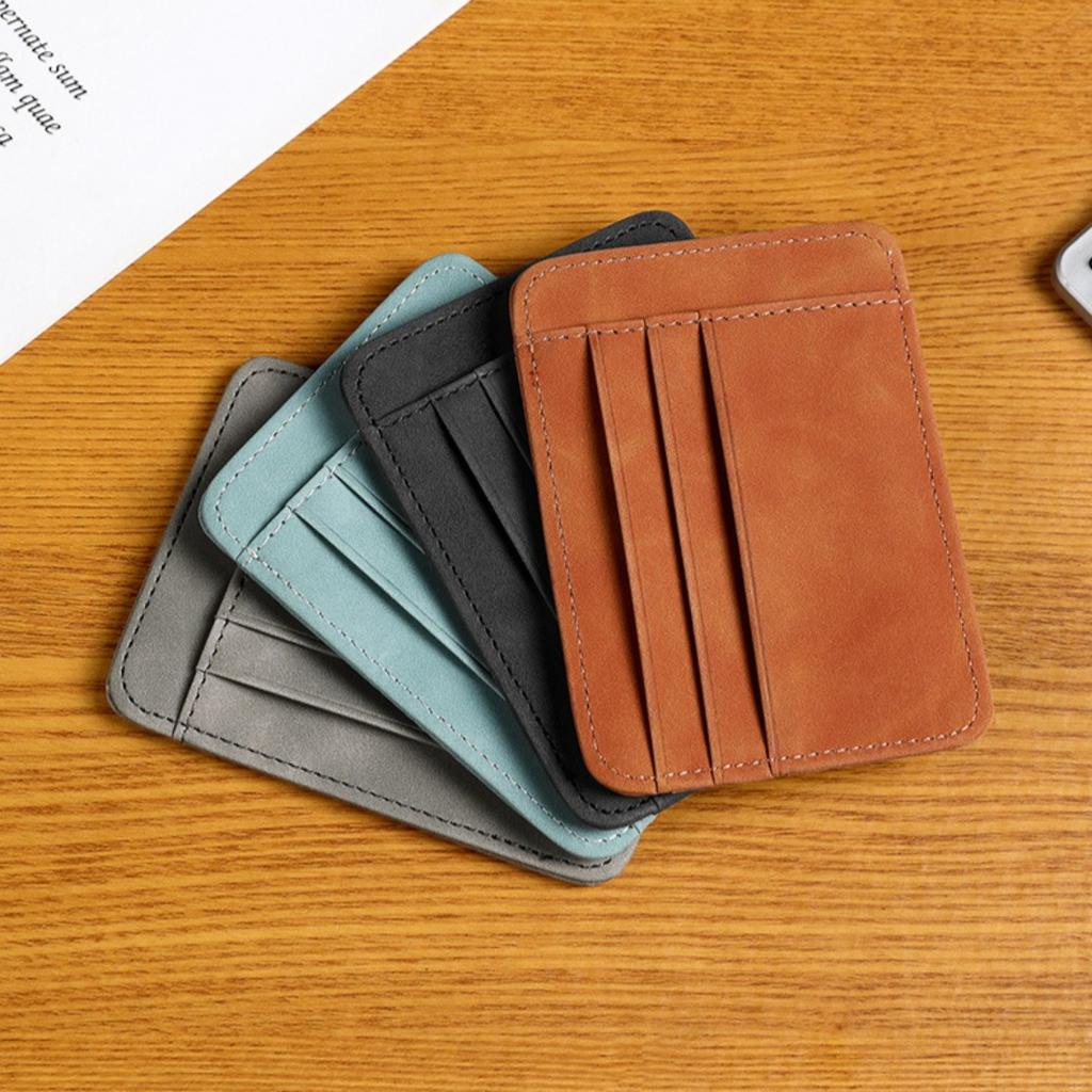 Multi-card Slot Solid Color Portable Leather Card Case Unisex Bank Credit Card ID Bus Card Holder Travel Organizer Wallets