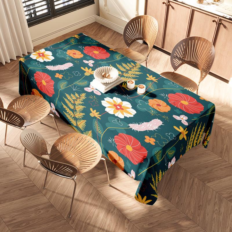 Vintage Floral Tablecloth with Green Dark Background Perfect for Dining Room Decor 2023 New Arrival in Home Textiles Large Size