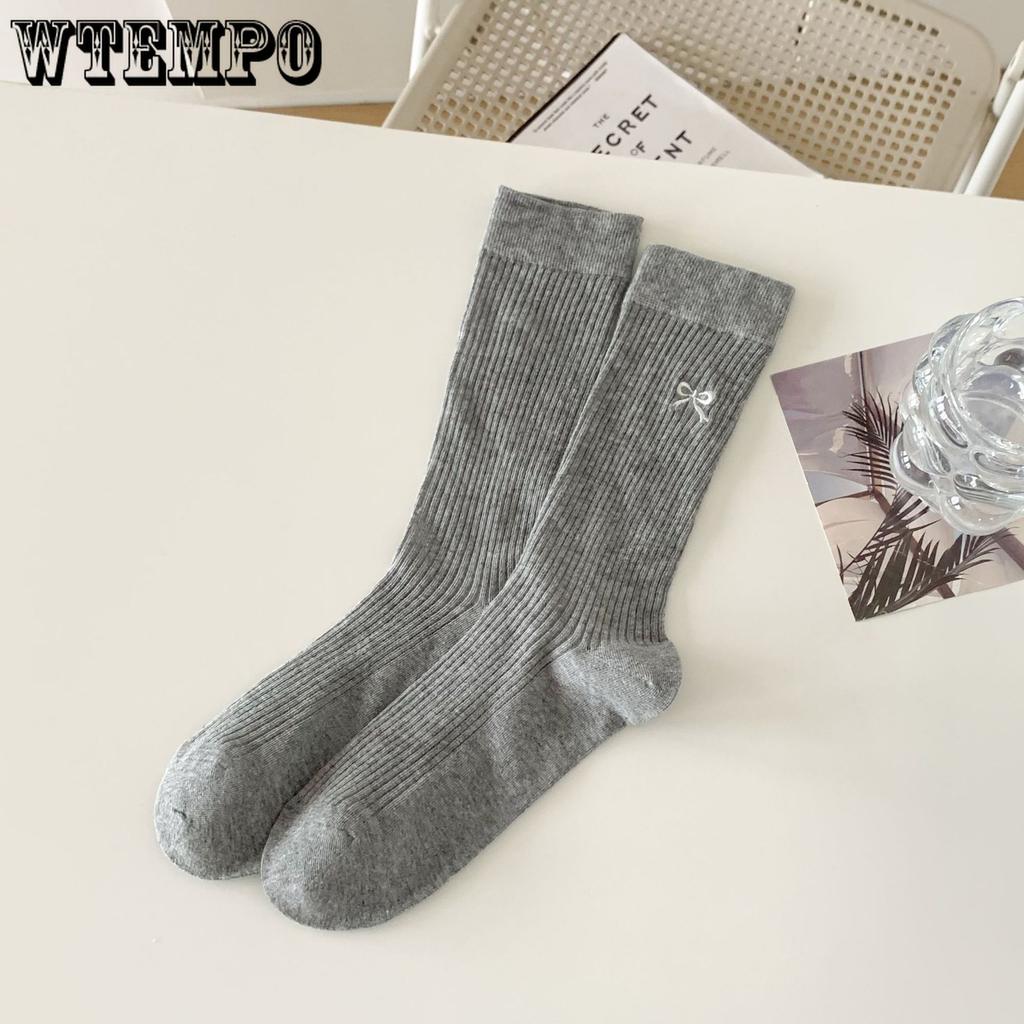 5pcs White Bow Socks Women Ballet Style Mid-calf Socks Summer Thin Stockings Cotton Stacked Socks