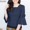 ZANZEA Women Casual Sqaure Collar Loose 3/4 Sleeve Cotton Blouse