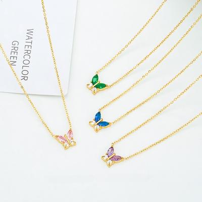 GemChic Women's Sweet Fashionable Butterfly Colored Zircon Pendant Necklace Exquisite Birthday Christmas Jewelry Gift