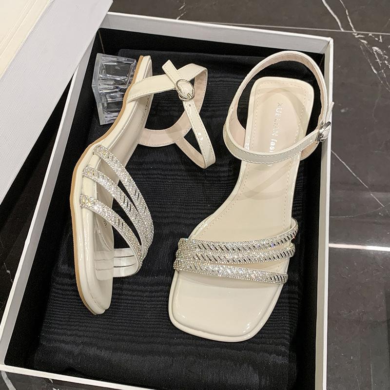 

With skirt summer new elegant thick heel rhinestone open toe buckle fashion sandals high heels 40