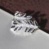 Retro Black Leaf Cubic Zirconia Ring for Women Personality  Sterling Silver Rings Plant Party Modern