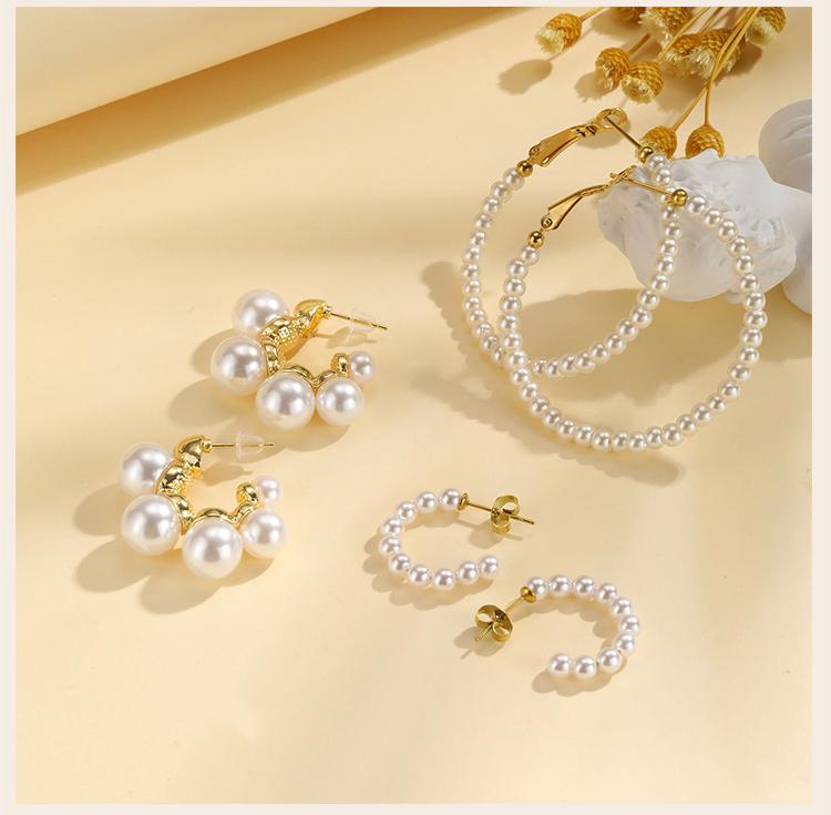 Vintage Pearl Hoop Earrings For Women, Waterproof Stainless Steel Fashion Hypoallergenic Girls Pearl Earrings
