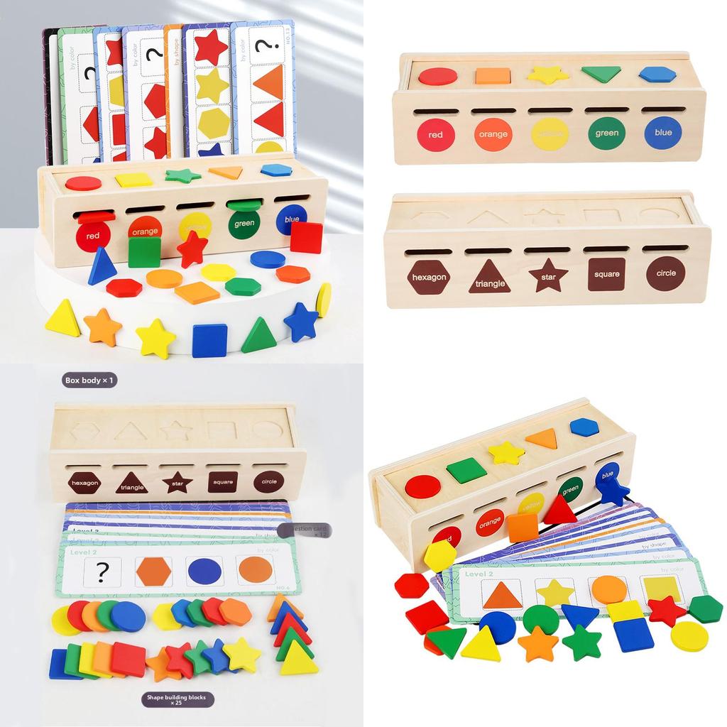 Wooden Shape Color Sorting Toy Box For Kid Educational Learning And Hand Eye Coordination